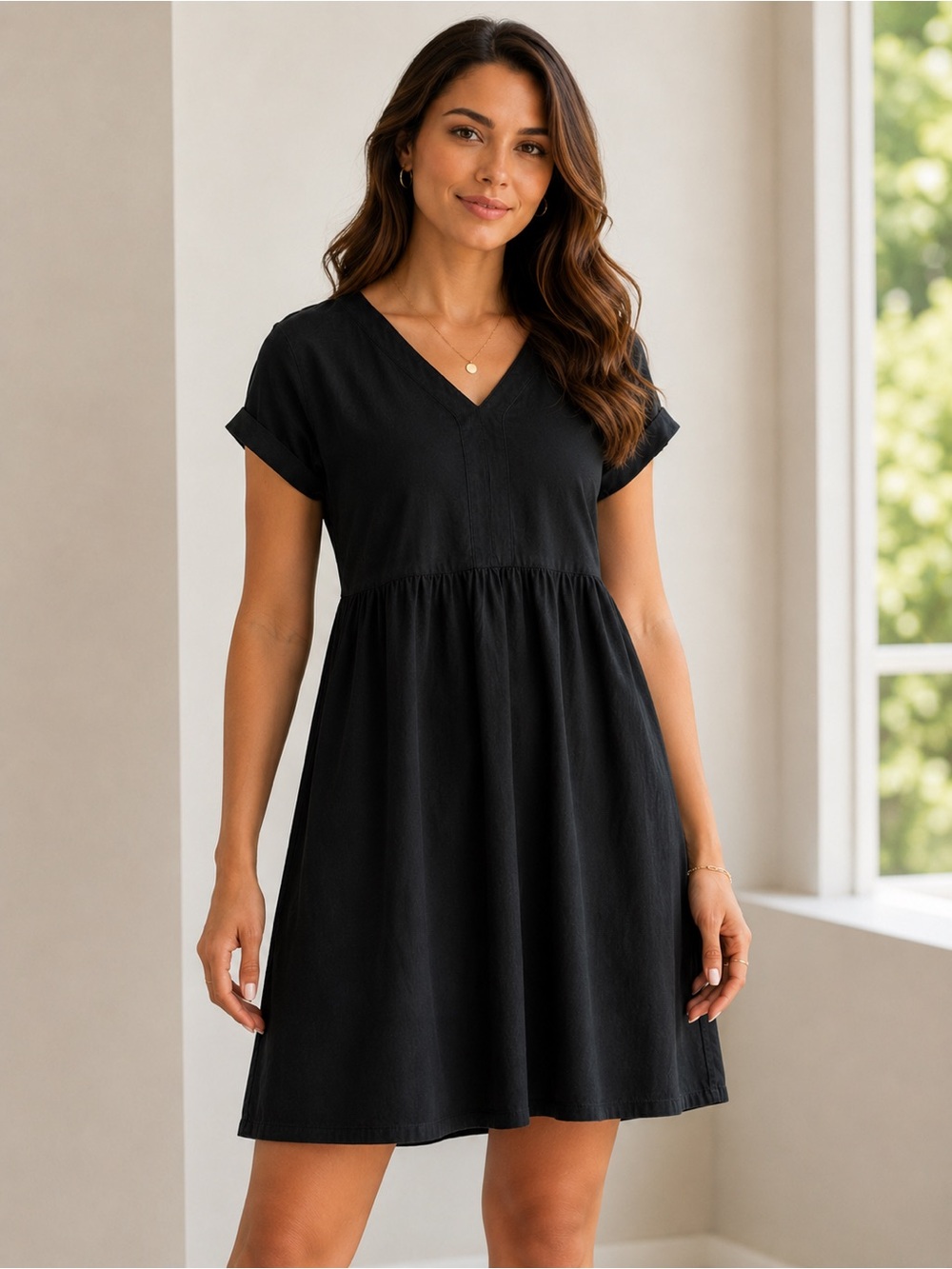 Briggs New York Black Linen Blend Babydoll Dress – Size Medium